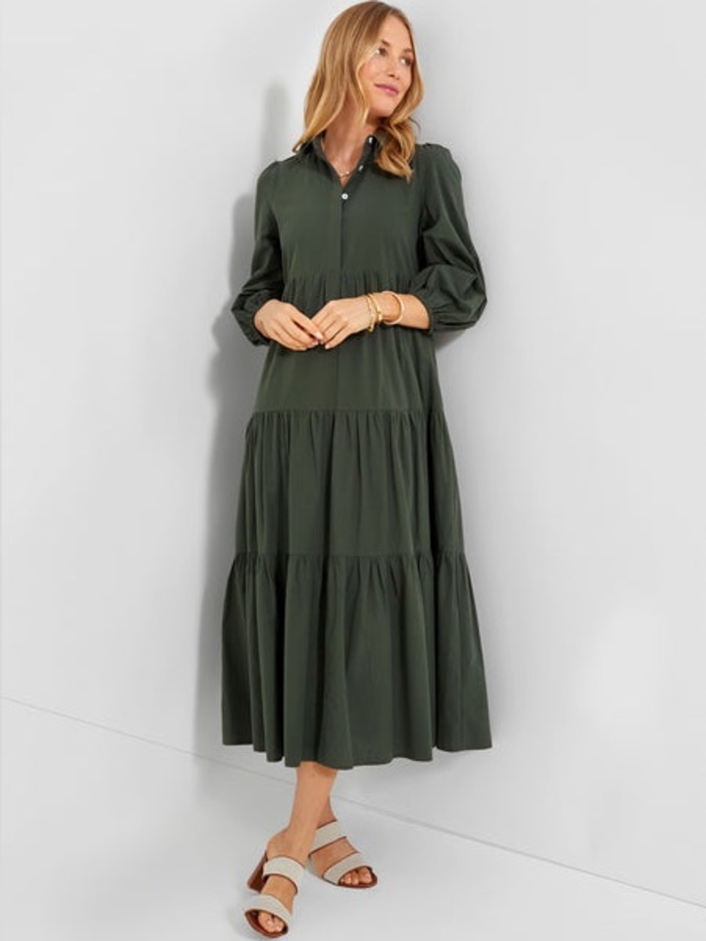 TUCKERNUCK POMANDER PLACE MABEL SEDONA SAGE COTTON TIERED MAXI DRESS / MEDIUM